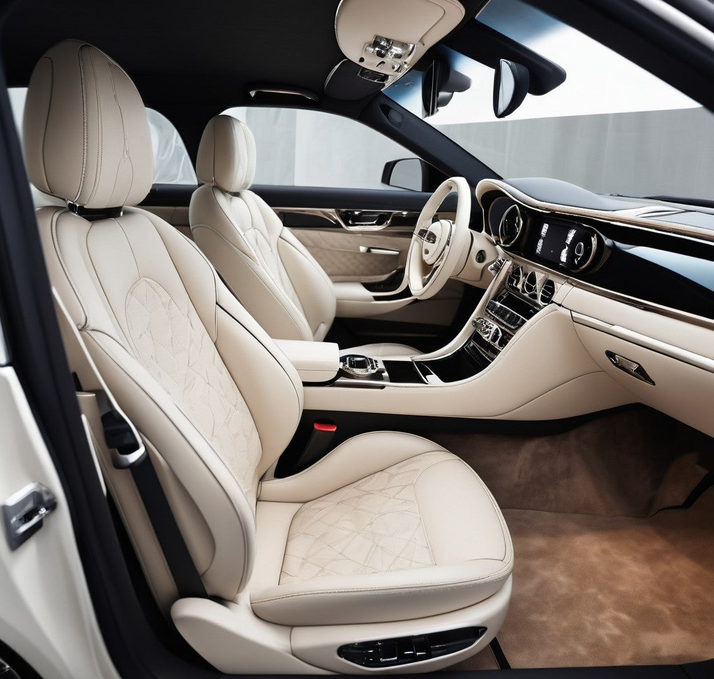 interior de carro limpo com bancos em pele e tablier detalhado após limpeza interior automóvel