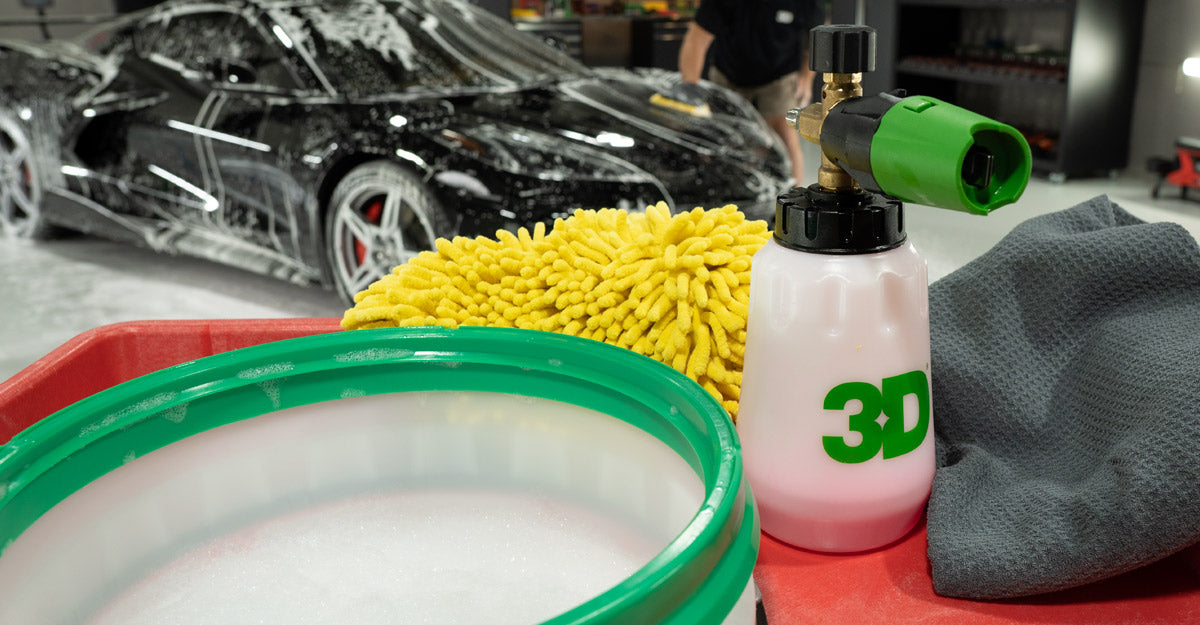 equipamento para lavagem automóvel segura com balde, foam cannon, luva de microfibra e toalha de secagem