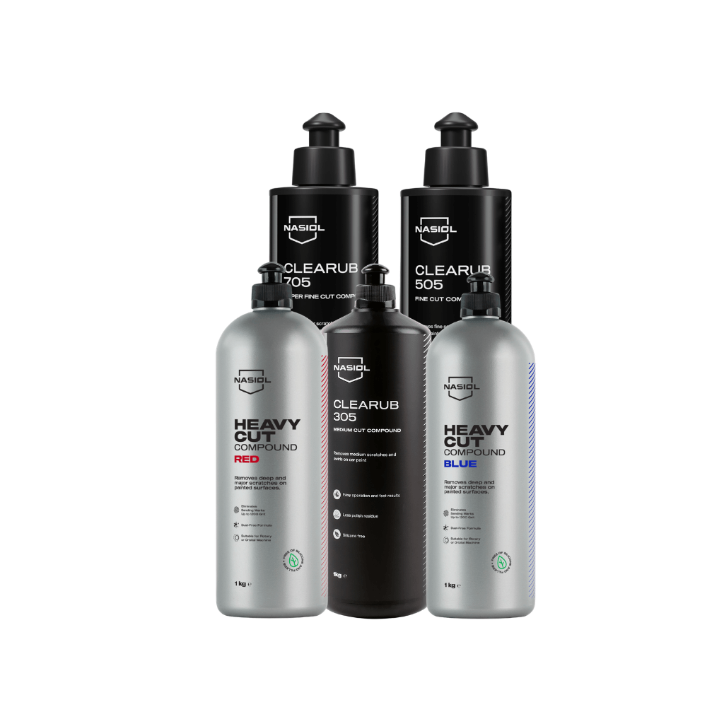 Compostos de polimento Nasiol - CleaRub 305, 505, 705 e Heavy Cut Compound Red e Blue