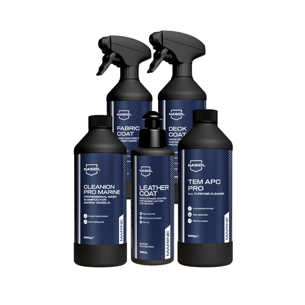 Gama Nasiol Marine para embarcações - Fabric Coat, Deck Coat, Leather Coat, Cleanion Pro Marine e Tem APC Pro Marine