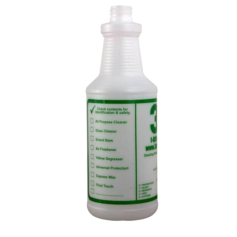 Back view of 3D Car Care 32 oz detailing spray bottle with dilution ratio guide for car detailing chemicals