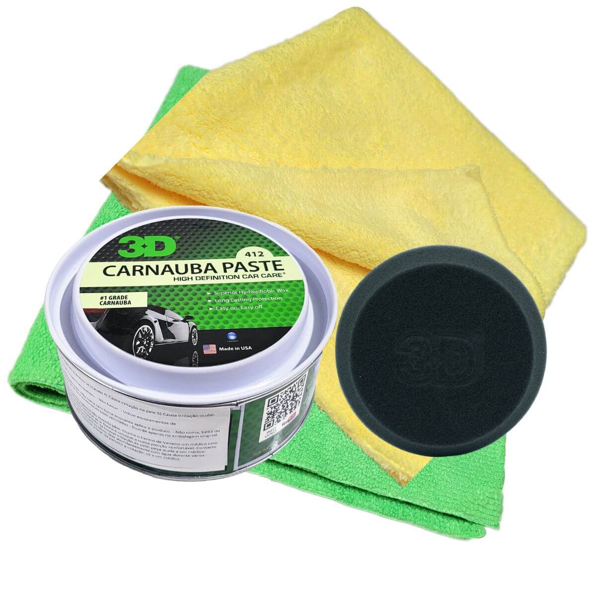 3D Carnauba Paste kit de cera automovel com aplicador e microfibras para protecao e brilho da pintura Portugal e Espanha DetailDawg