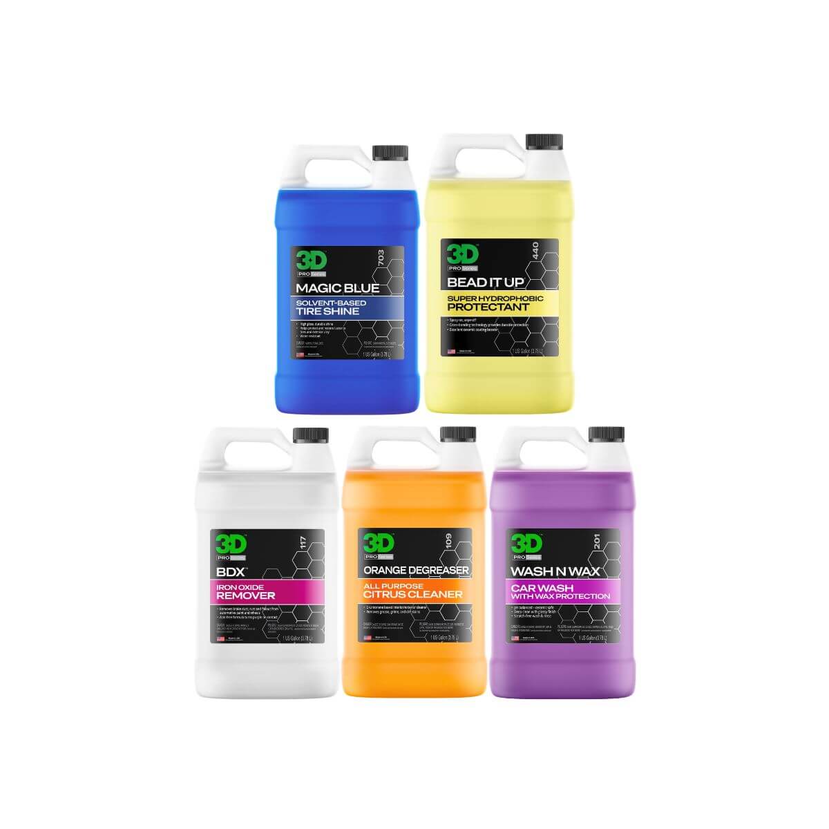 3D kit detalhe automovel profissional com shampoo Wash N Wax, BDX removedor de ferro, Orange Degreaser, Bead It Up e Magic Blue para limpeza, descontaminacao e protecao automovel Portugal e Espanha DetailDawg