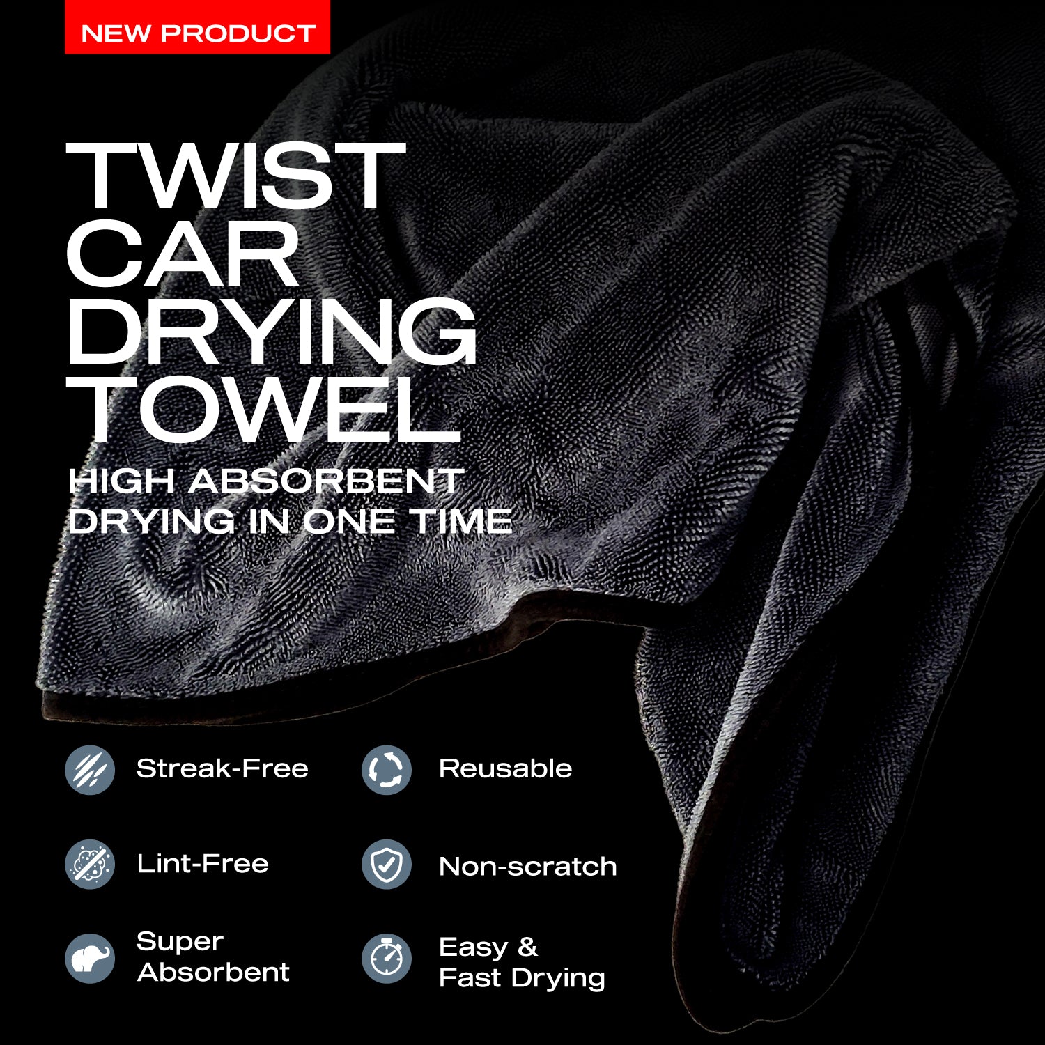 Nasiol Twist Car Drying Towel – Toalha de Secagem em Microfibra Torcida 600 GSM