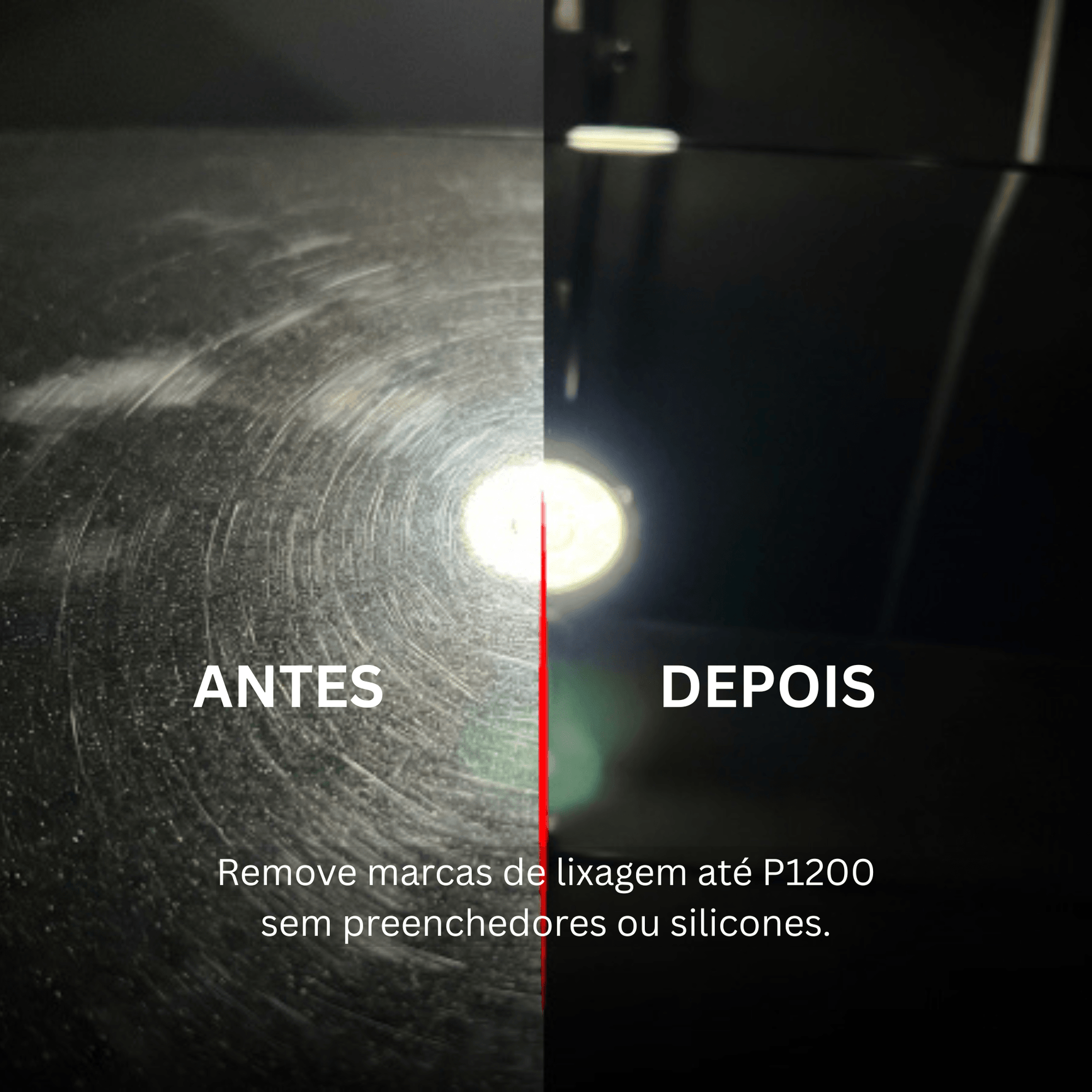 Antes e depois — remoção de marcas de lixagem até P1200 com Nasiol Heavy Cut Compound Blue