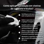 Como aplicar Nasiol Goglide na viseira do capacete: 7 a 8 gotas no pano de camurça e 24 horas sem água nem pó