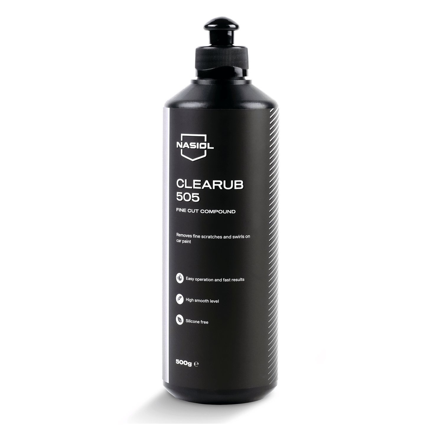 Composto de polimento fino Nasiol Clearub 505 500g — remove riscos finos e marcas de swirl