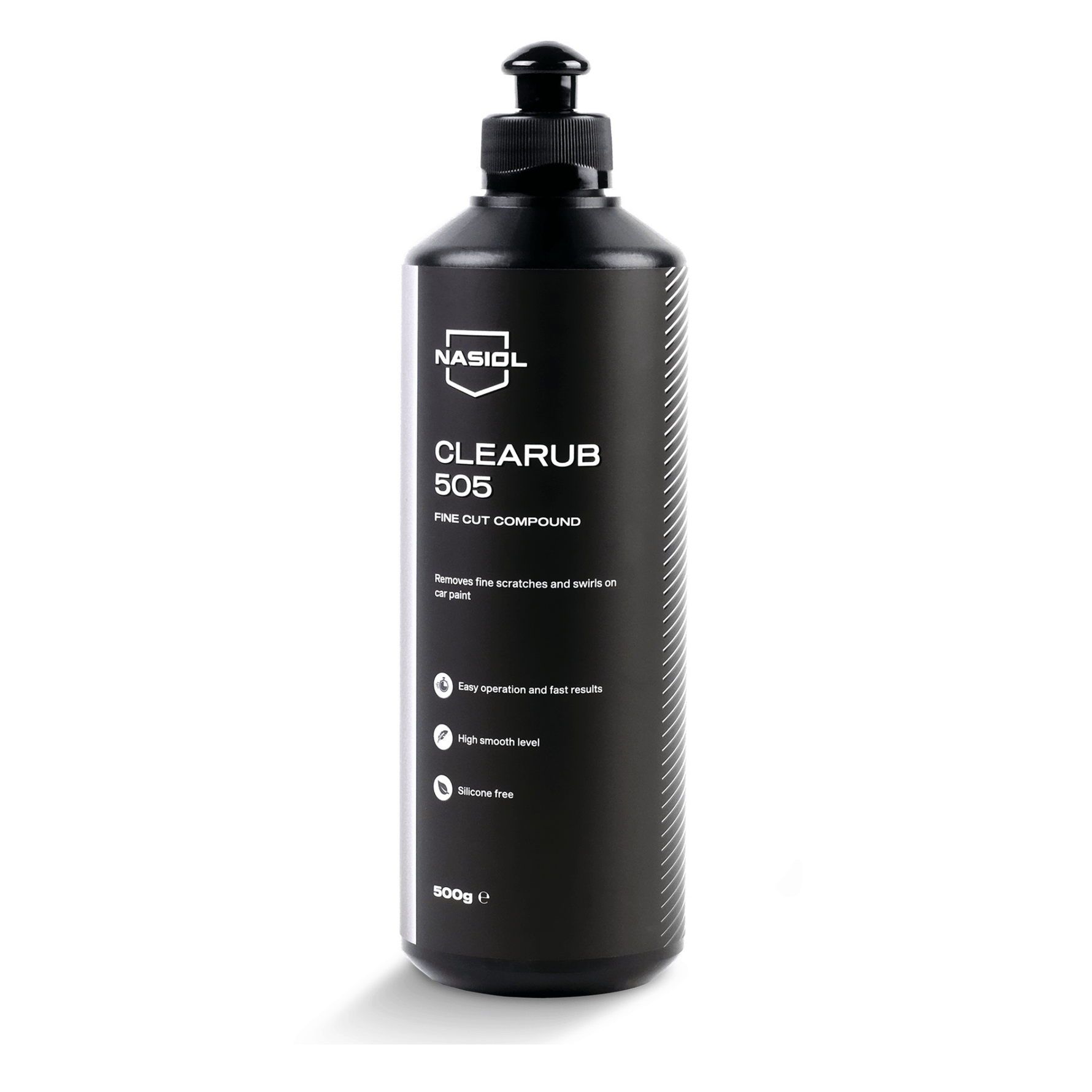 Composto de polimento fino Nasiol Clearub 505 500g — remove riscos finos e marcas de swirl