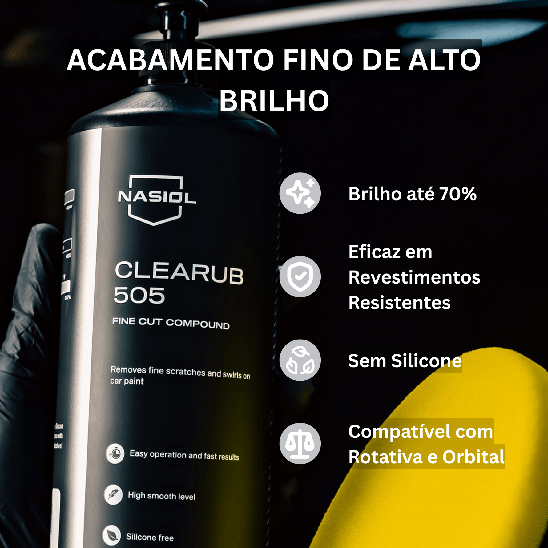 Vantagens do composto de polimento fino Nasiol Clearub 505 — brilho até 70%