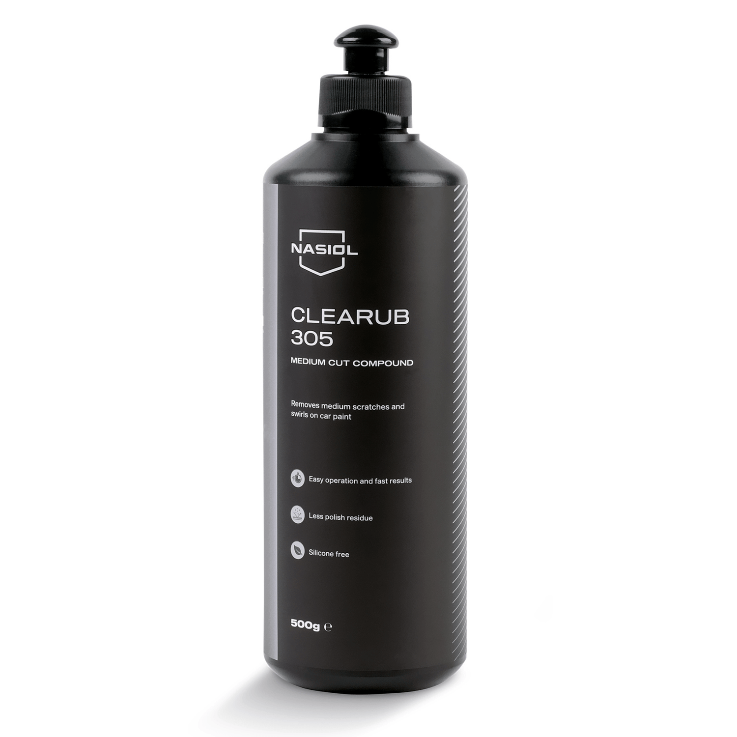 Composto de polimento médio Nasiol Clearub 305 500g — remove riscos médios e marcas de swirl
