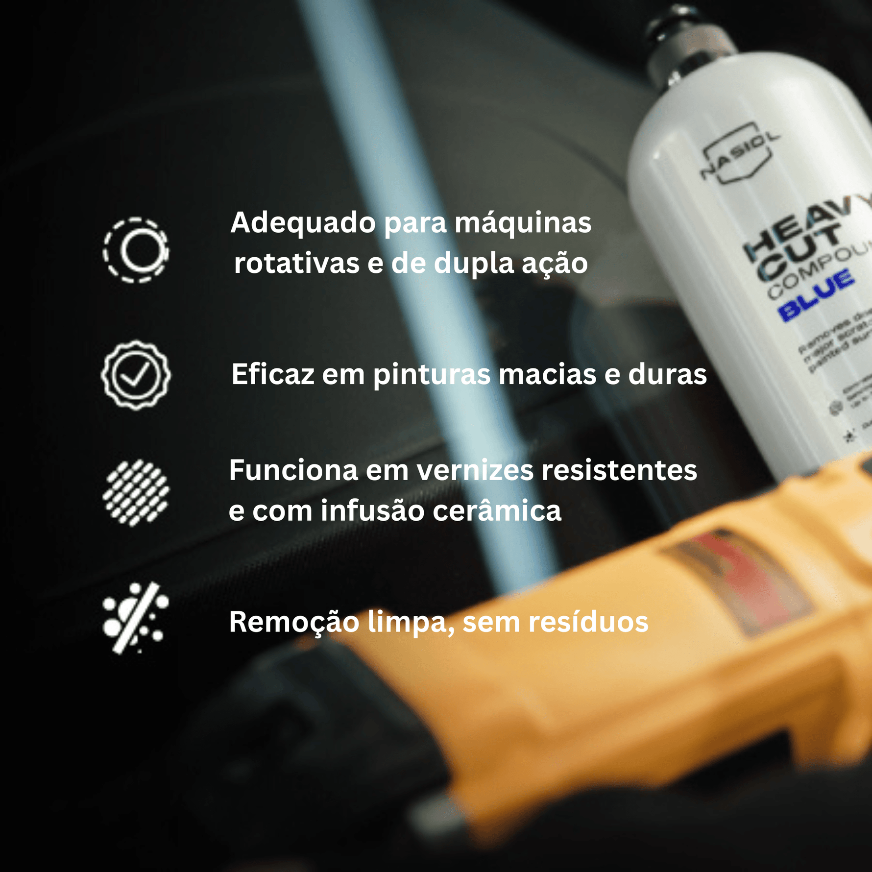 Composto de polimento Nasiol eficaz em pinturas macias e duras, vernizes com infusão cerâmica
