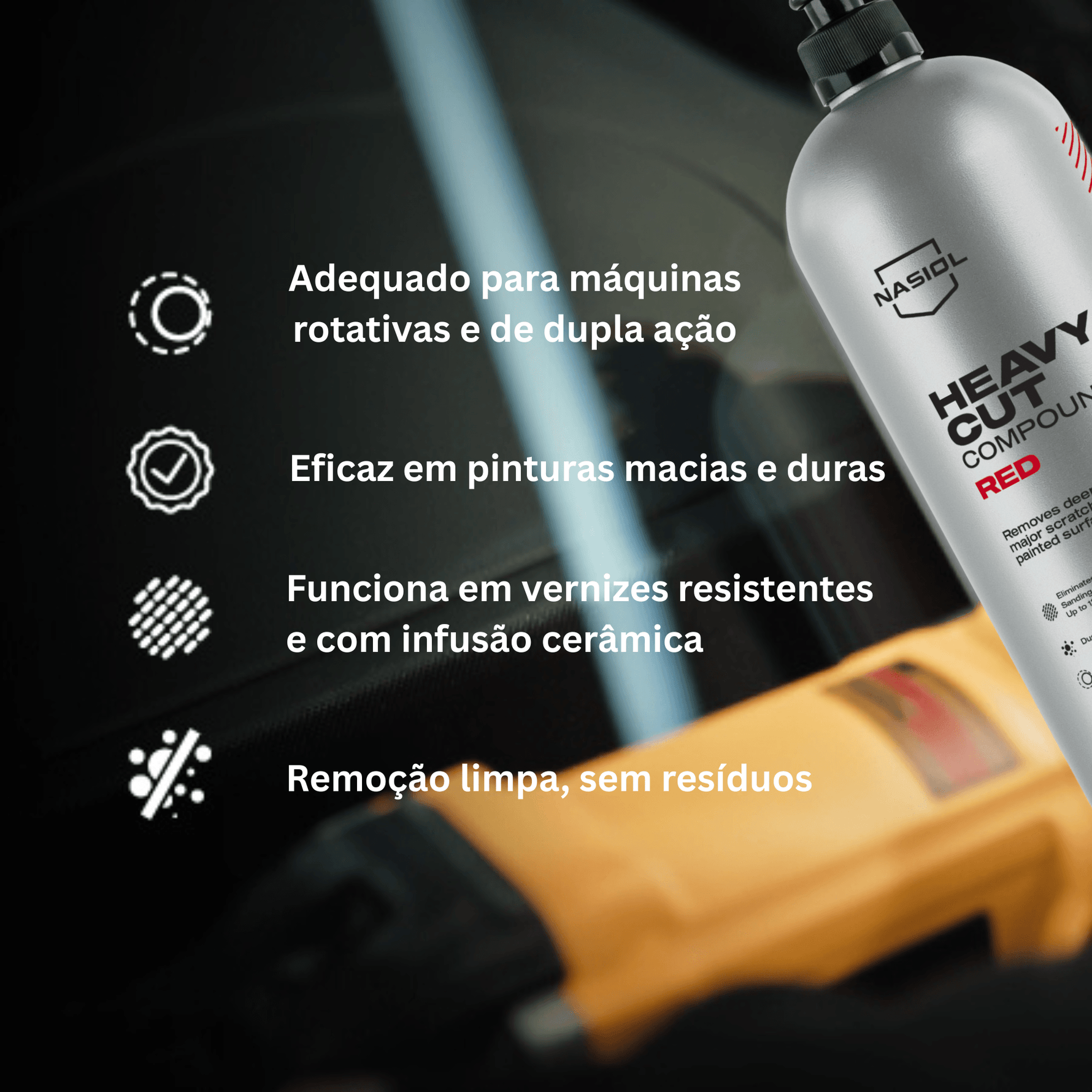 Composto de polimento Nasiol eficaz em pinturas macias e duras, vernizes com infusão cerâmica