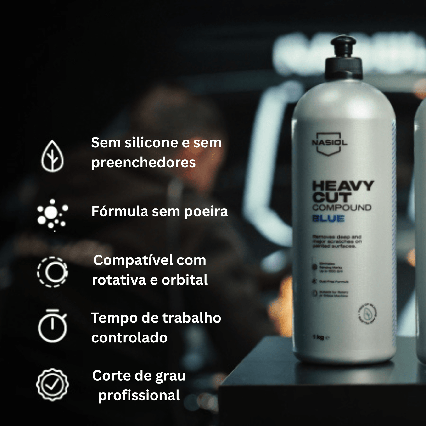 Composto de polimento Nasiol sem silicone, sem poeira, compatível com rotativa e orbital