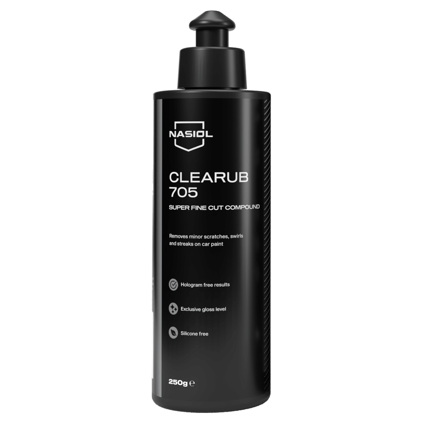 Composto de polimento super fino Nasiol Clearub 705 250g — remove riscos ligeiros, swirls e streaks