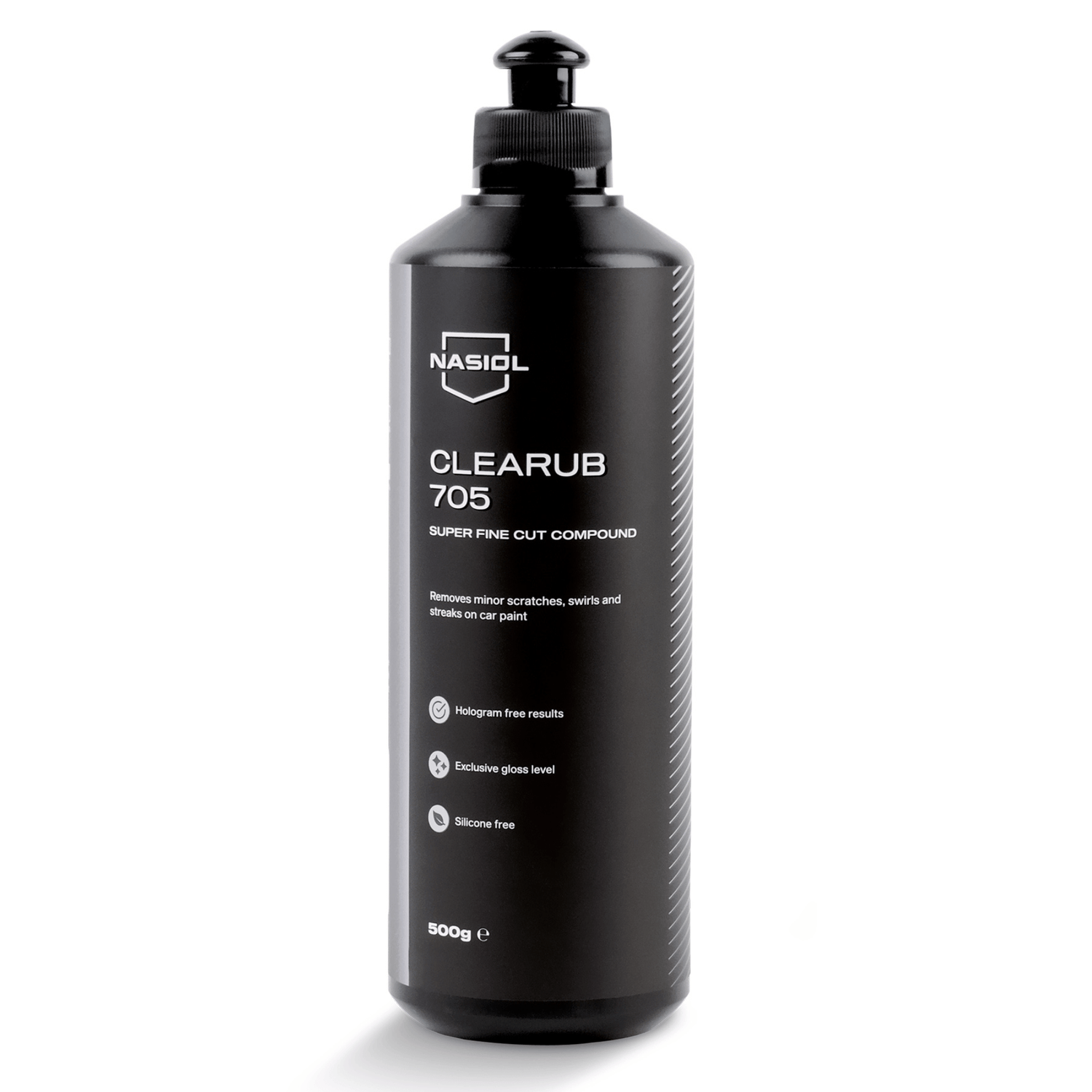Composto de polimento super fino Nasiol Clearub 705 500g — remove riscos ligeiros, swirls e streaks