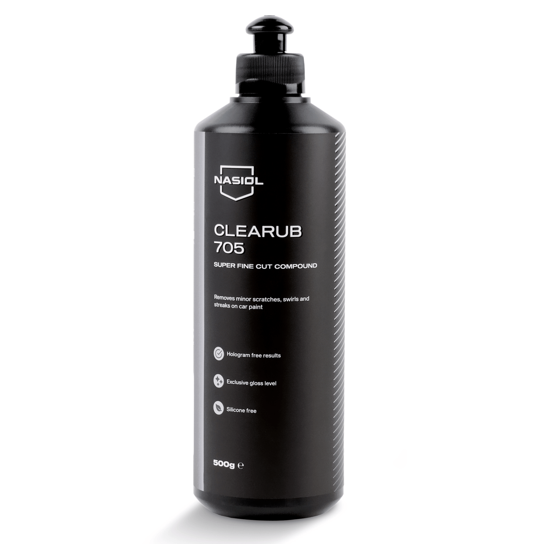 Composto de polimento super fino Nasiol Clearub 705 500g — remove riscos ligeiros, swirls e streaks