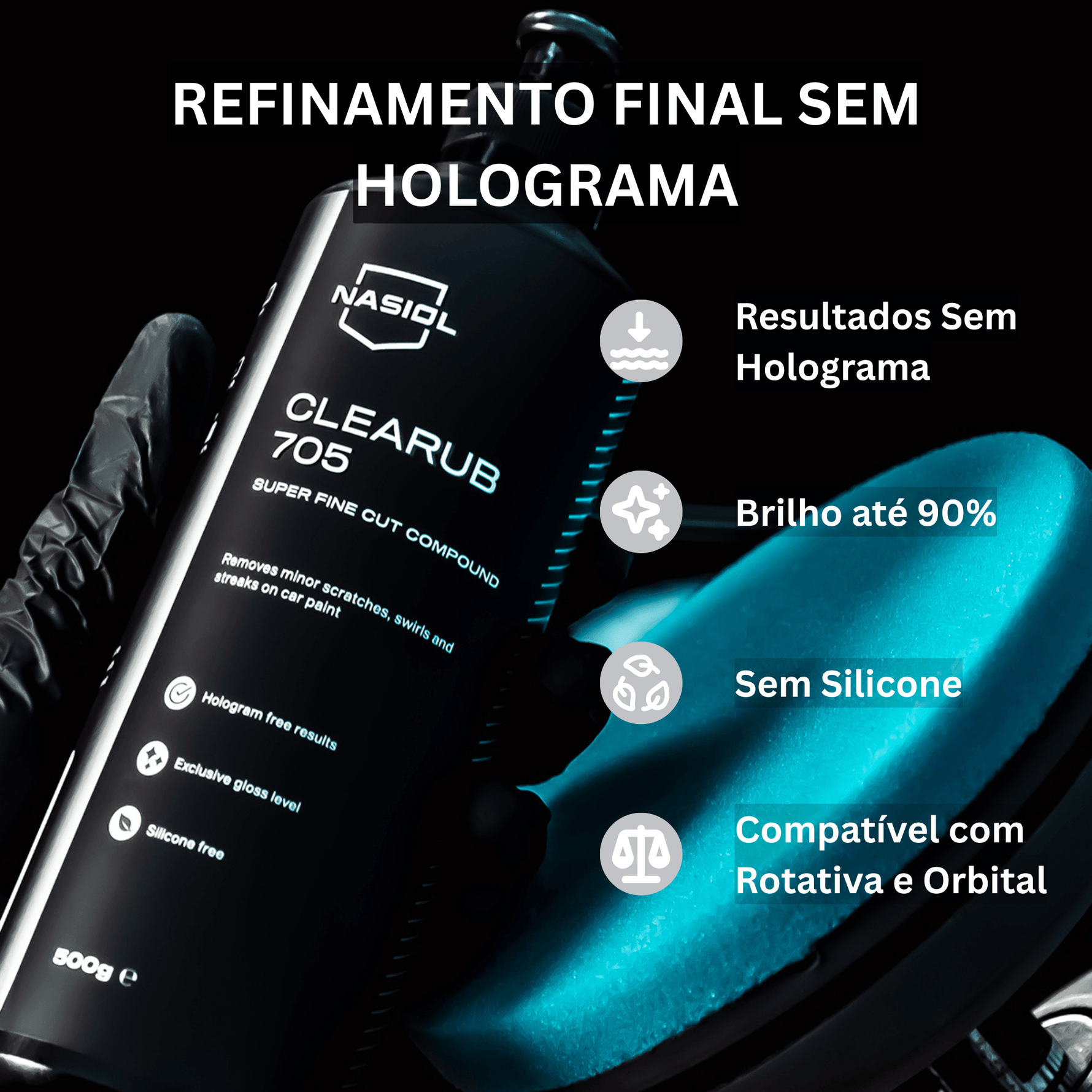 Vantagens do composto de polimento super fino Nasiol Clearub 705 — resultados sem holograma, brilho até 90%