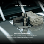Conteúdo completo do kit Nasiol ZR53: frasco, bloco aplicador, panos de camurça, toalhas de microfibra, luvas e conta-gotas — Detaildawg Portugal e Espanha