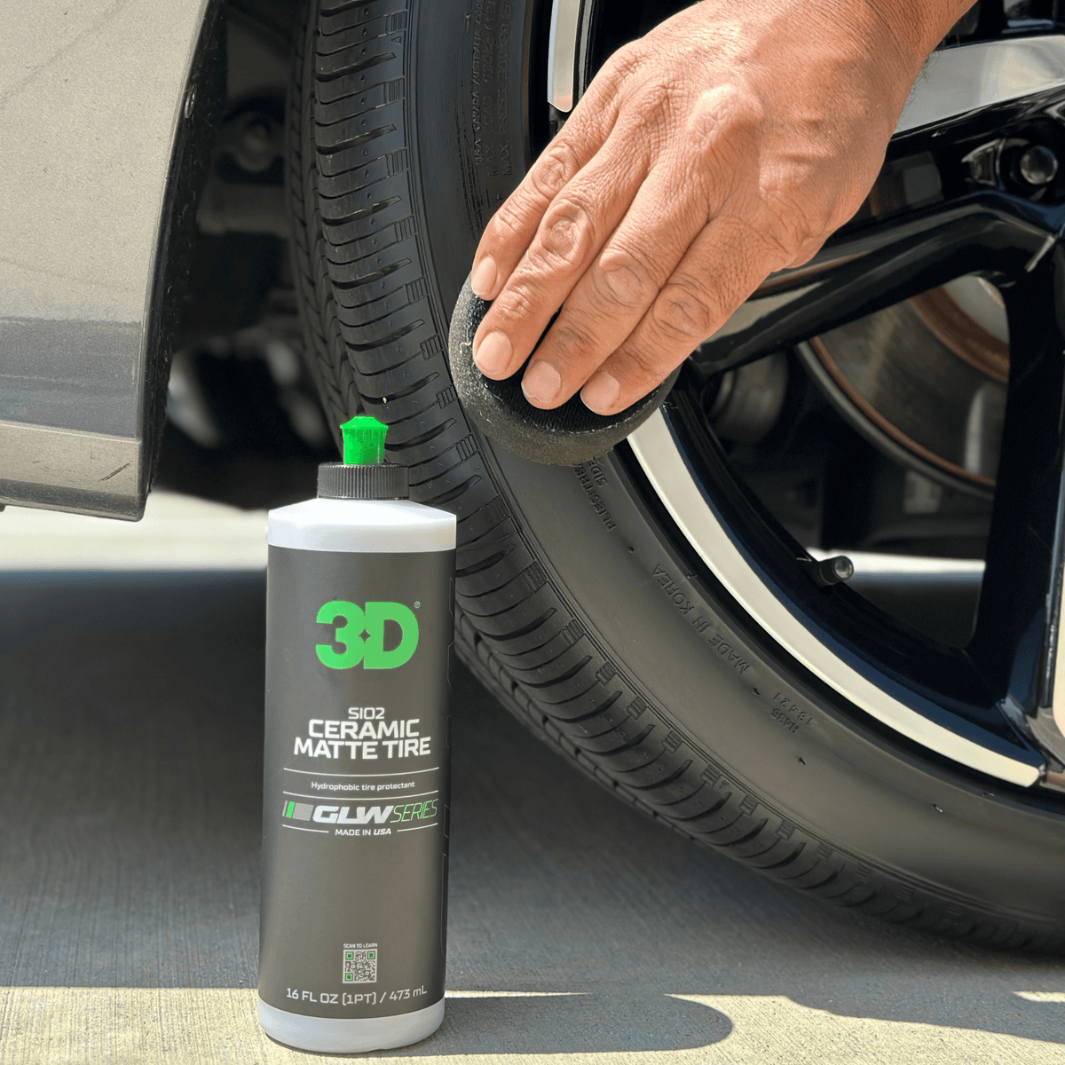 3D Ceramic Matte Tire aplicação em pneu junto a jante preta, Portugal e Espanha