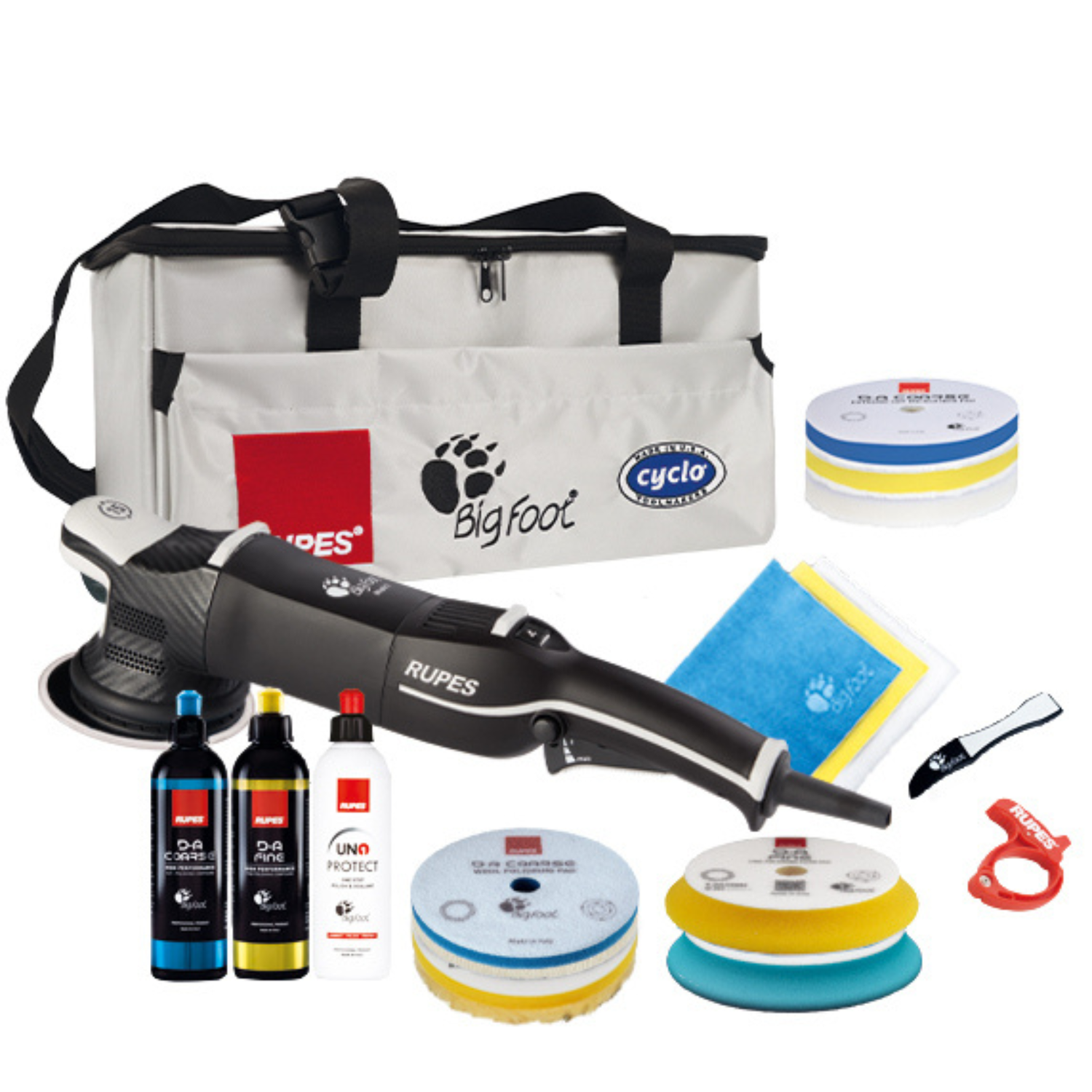 Kit RUPES BigFoot LHR15 Mark V LUX - polidora e conjunto completo de discos e compostos. Distribuidor oficial Portugal e Espanha.