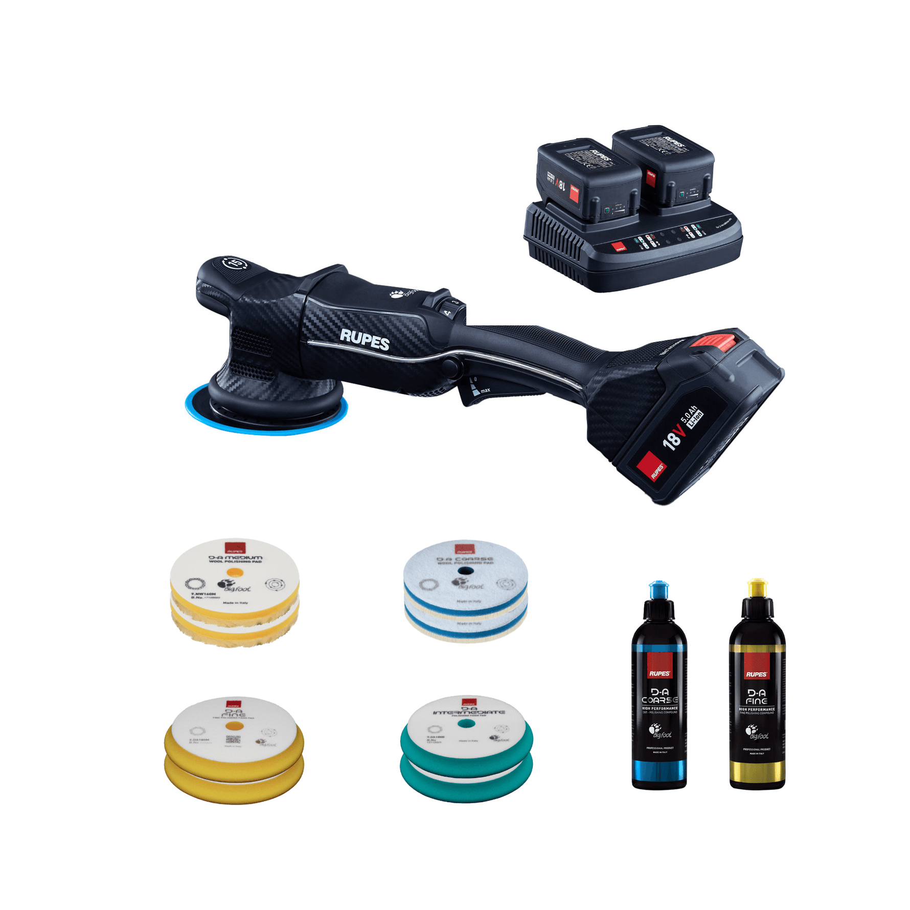 Kit completo de polimento RUPES iBrid HLR15 com discos de espuma, discos de lã e compostos de polimento