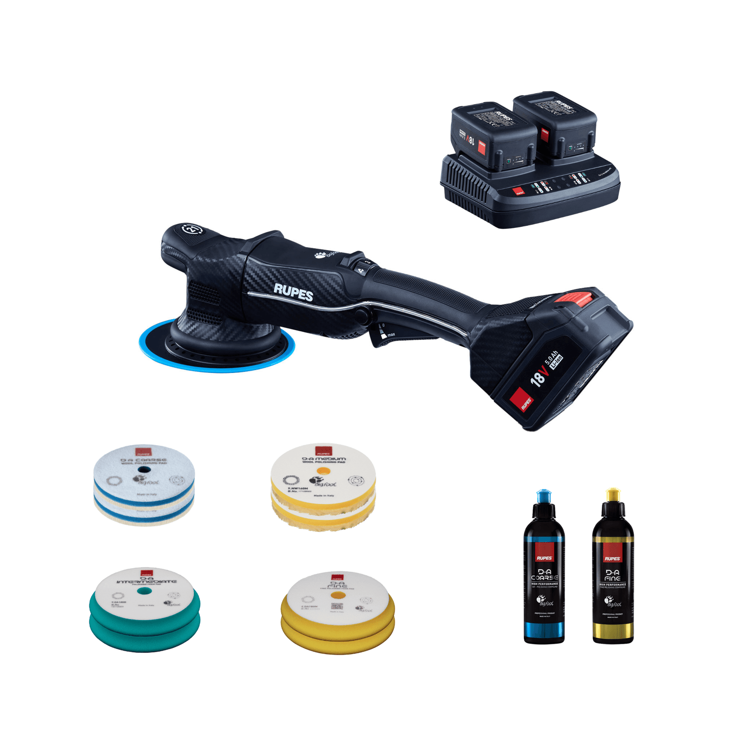Kit completo de polimento RUPES iBrid HLR21 com discos de espuma, discos de lã e compostos de polimento