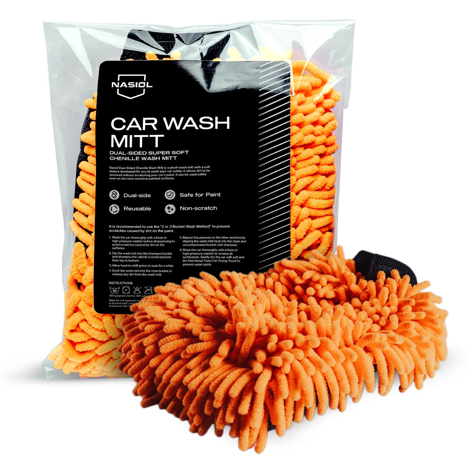 Nasiol Car Wash Mitt — Luva Microfibra Chenille Dupla Face para Lavagem Automóvel Segura