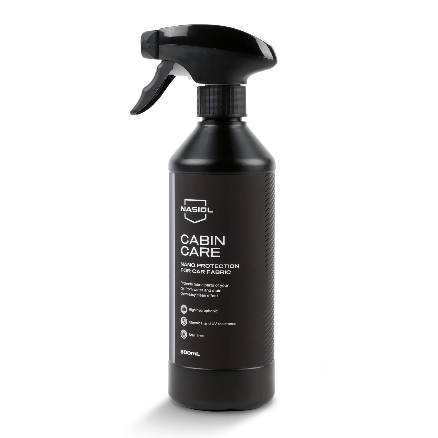 Nasiol CabinCare 500ml, proteção nano hidrofóbica e oleofóbica para tecidos automóveis, frasco spray fundo branco