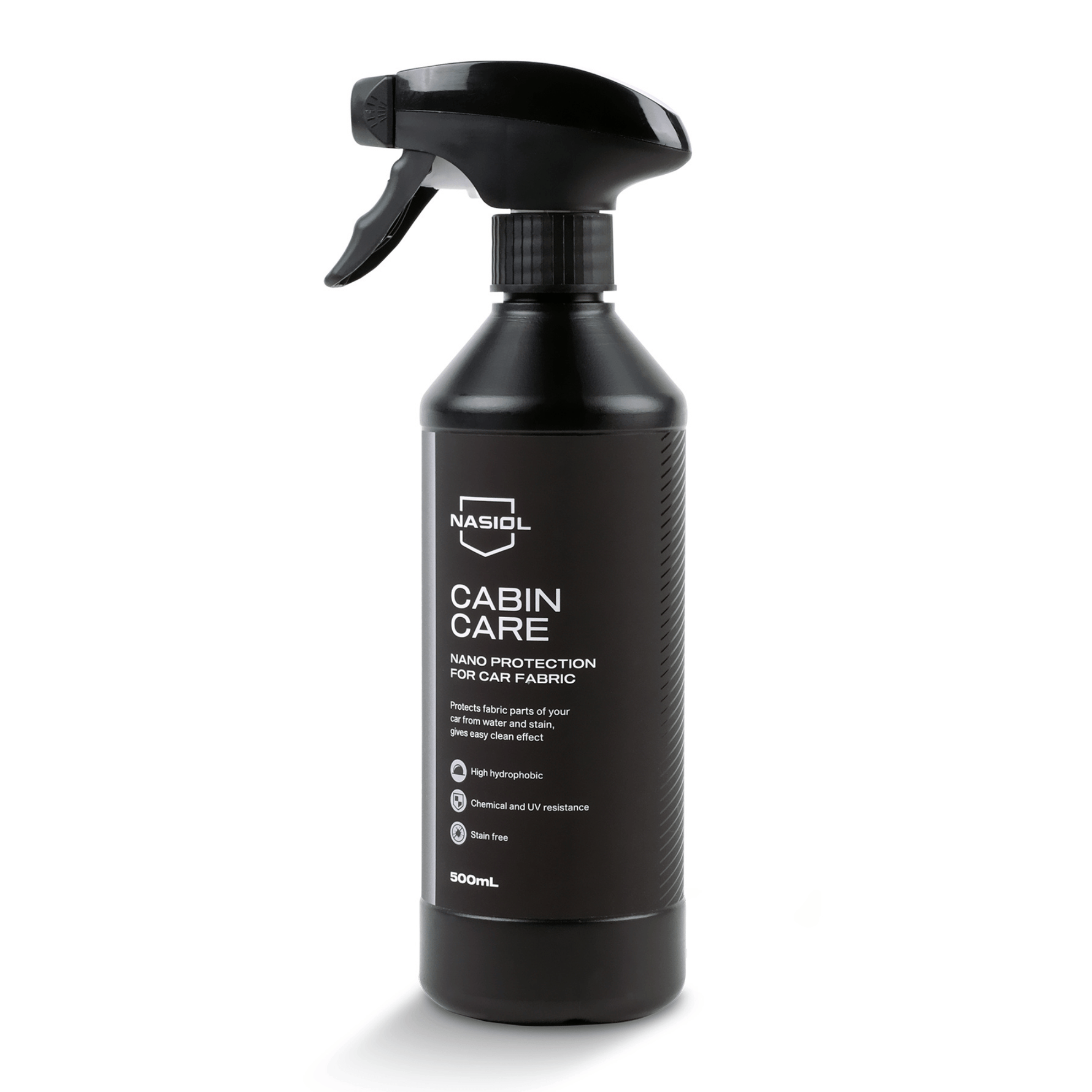 Nasiol CabinCare 500ml, proteção nano hidrofóbica e oleofóbica para tecidos automóveis, frasco spray fundo branco