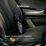 Frasco Nasiol CabinCare colocado no banco do carro, produto indicado para bancos, tapetes e forras de tecido