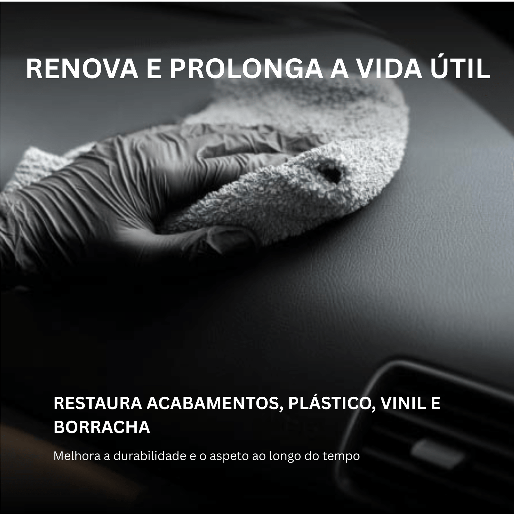 Aplicação de Nasiol CabinShine com pano de microfibra no tablier do carro