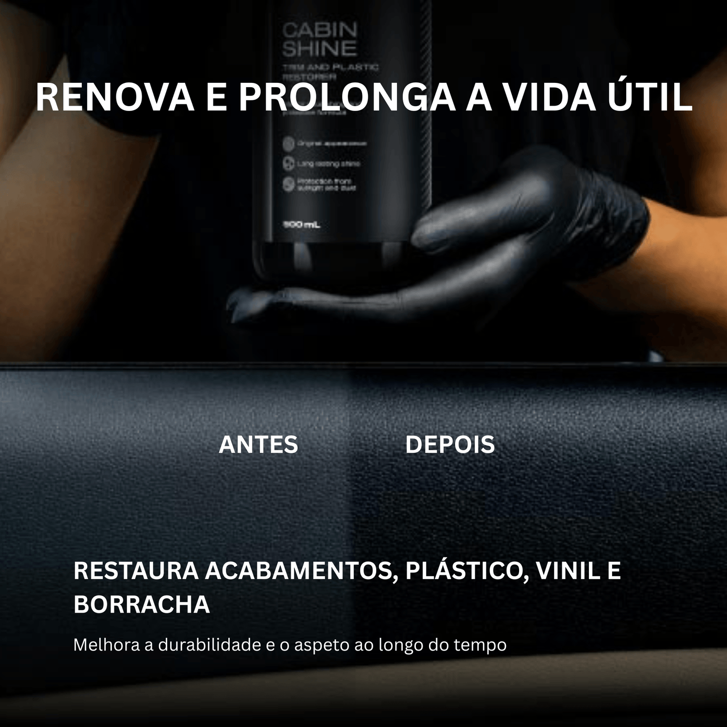 Antes e depois de Nasiol CabinShine — restaura plástico, vinil e borracha do interior do carro