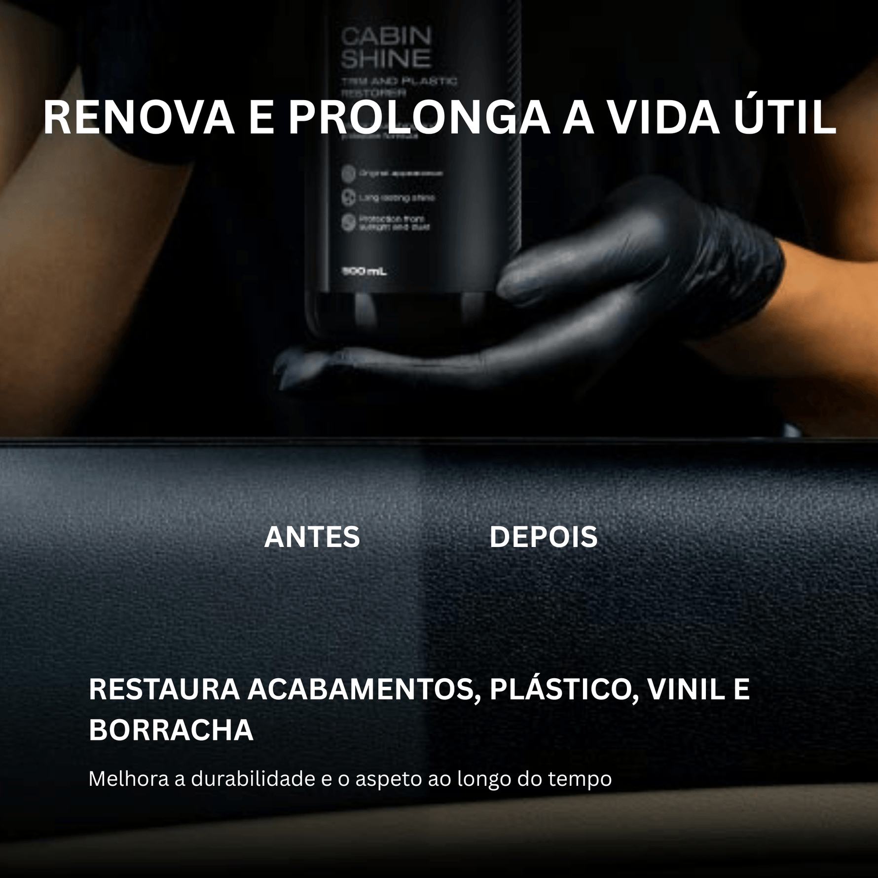 Antes e depois de Nasiol CabinShine — restaura plástico, vinil e borracha do interior do carro