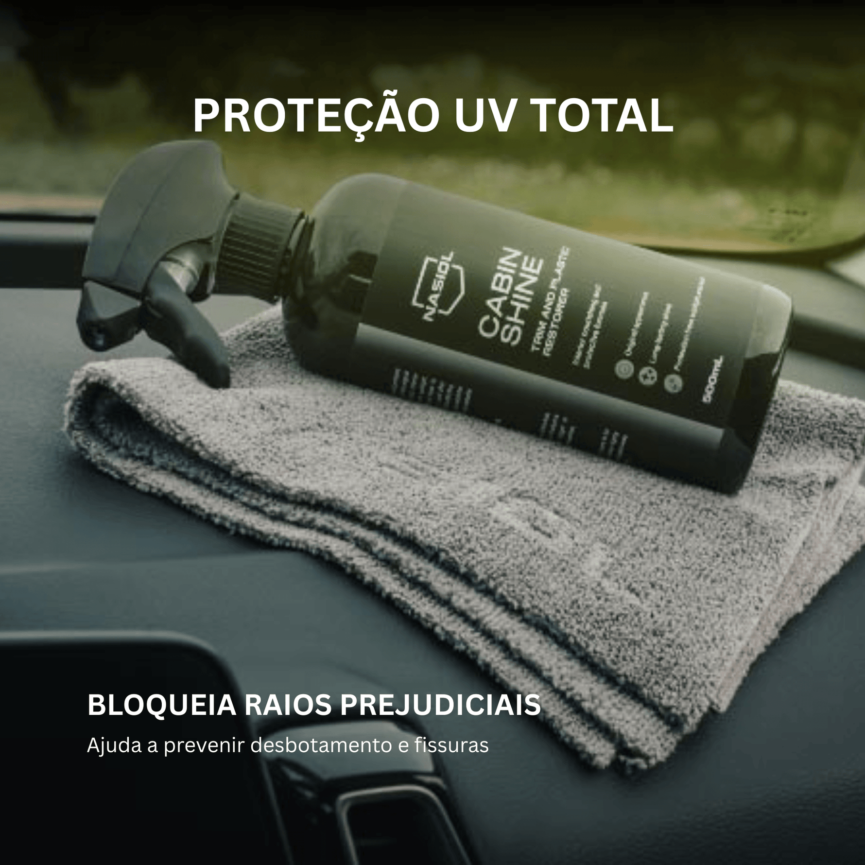Nasiol CabinShine oferece proteção UV total contra desbotamento e fissuras no plástico interior