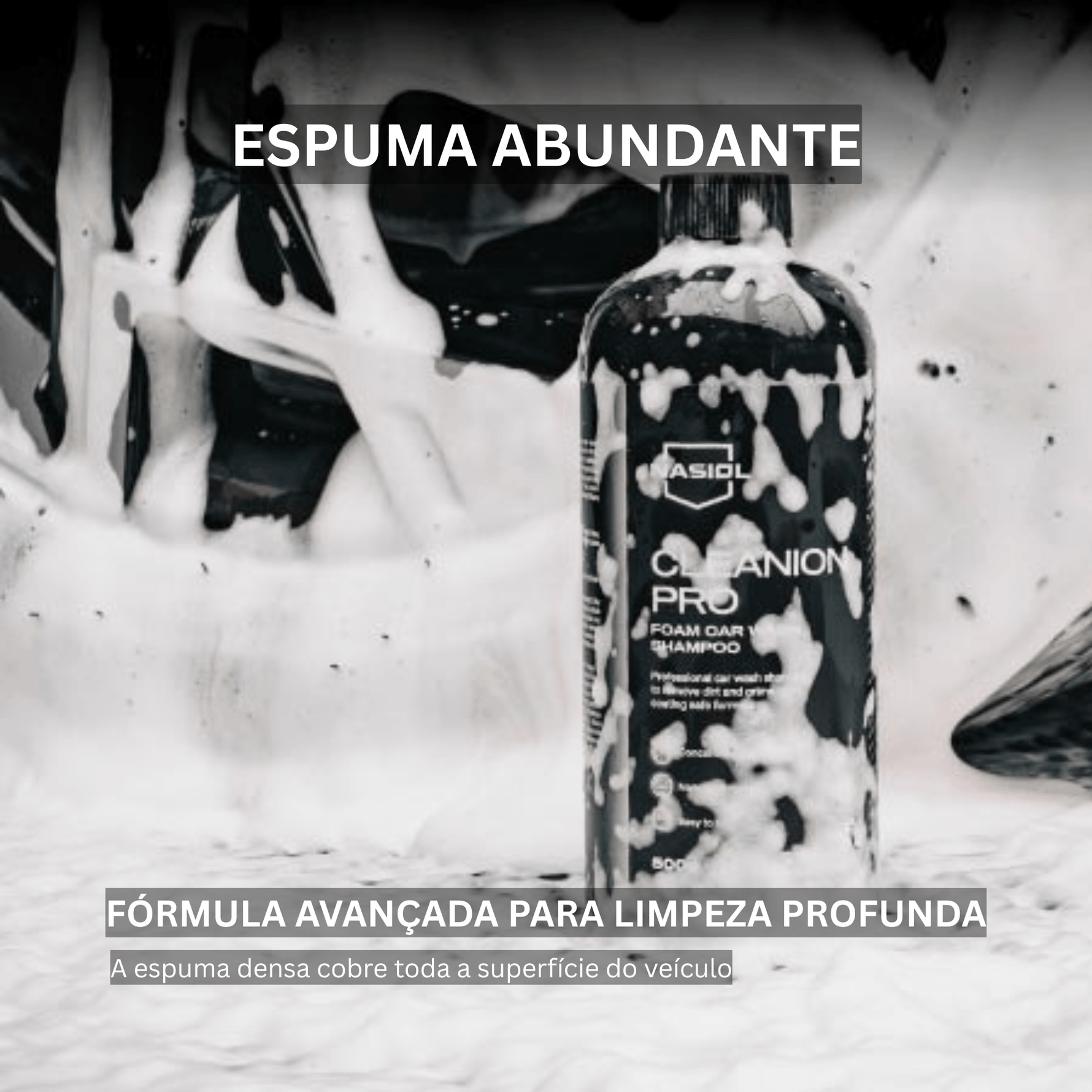 Espuma abundante de Nasiol Cleanion Pro a cobrir a jante do carro para limpeza profunda