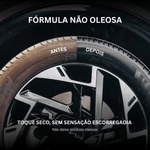 Antes e depois de Nasiol DetailerShine — fórmula não oleosa sem resíduos no pneu