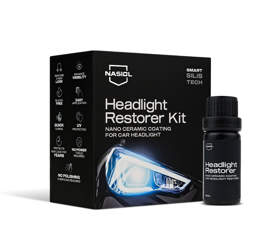Nasiol Headlight Restorer Kit para restauro de farois automovel com protecao UV e coating ceramico melhorando a transparencia e visibilidade Portugal e Espanha DetailDawg