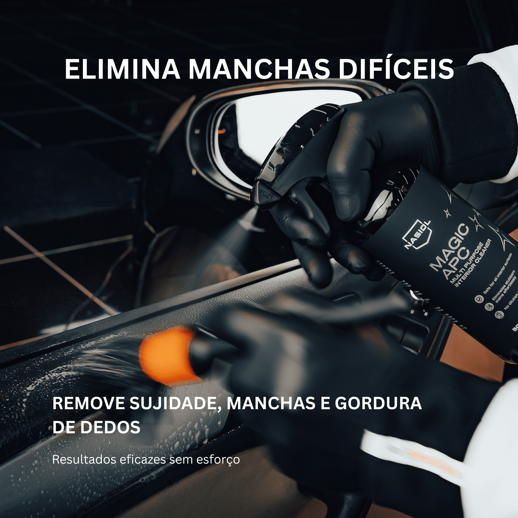 Nasiol Magic APC remove manchas difíceis e sujidade com escova no interior do carro