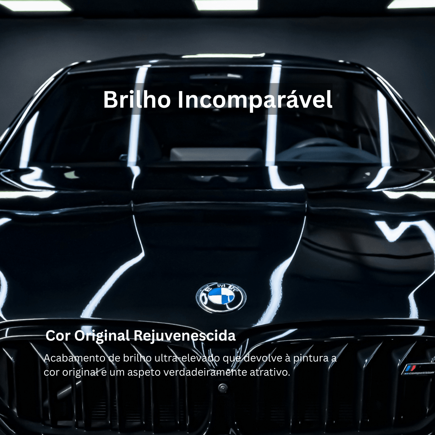 Automóvel de pintura preta com brilho ultra-elevado após aplicação de Nasiol NL272, cor original rejuvenescida