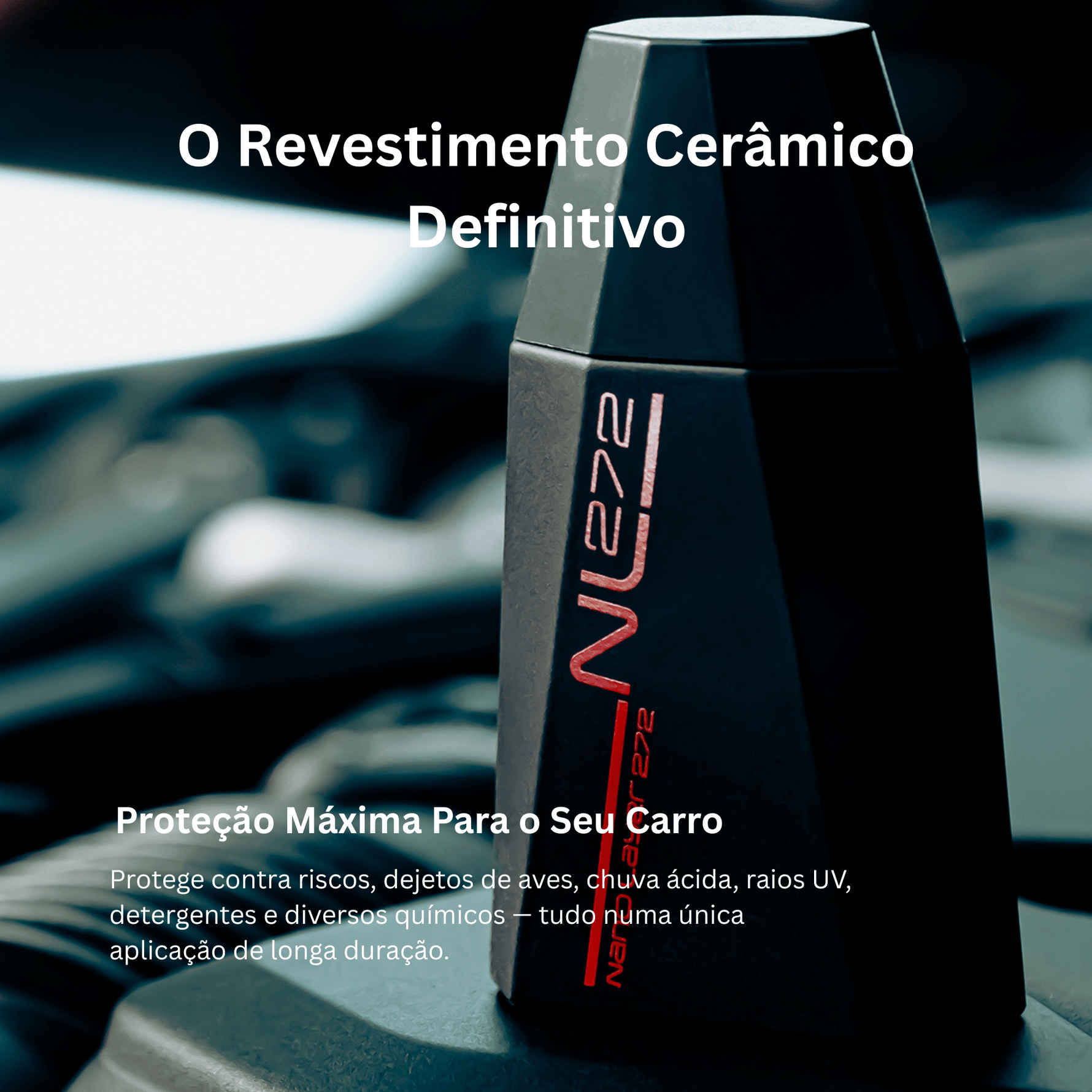 Frasco Nasiol NL272 em ambiente de garagem escura, revestimento cerâmico premium com proteção máxima para automóvel