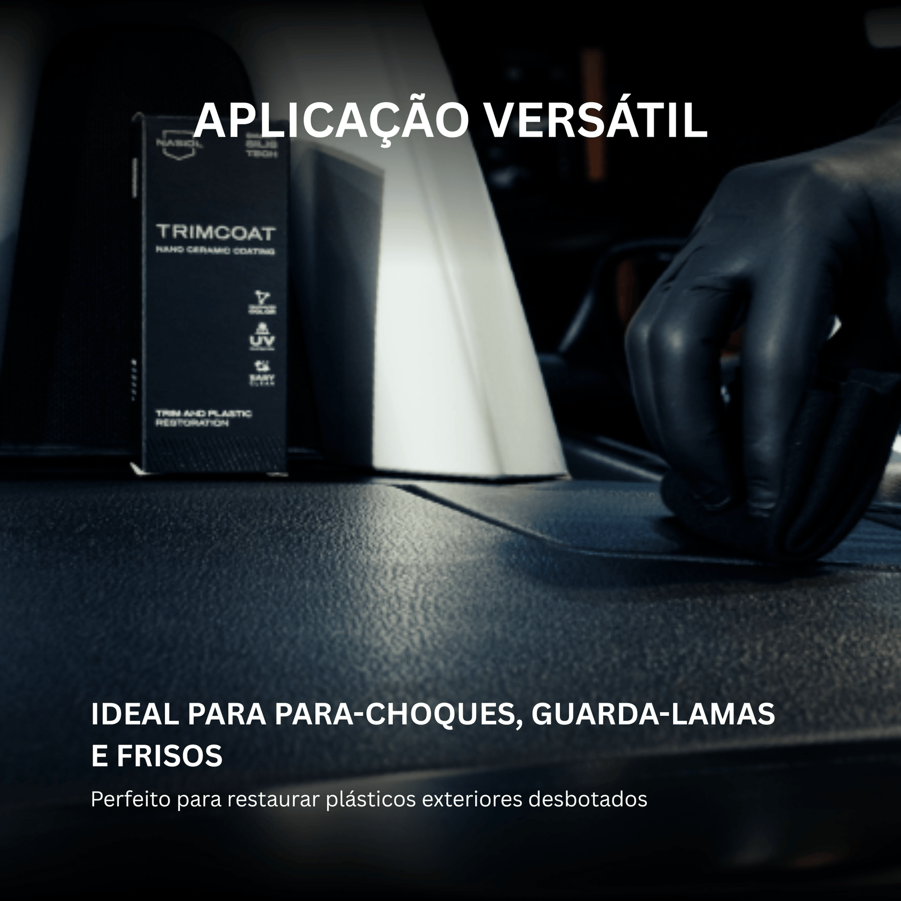 Nasiol TrimCoat aplicado em para-choques, guarda-lamas e frisos exteriores do carro
