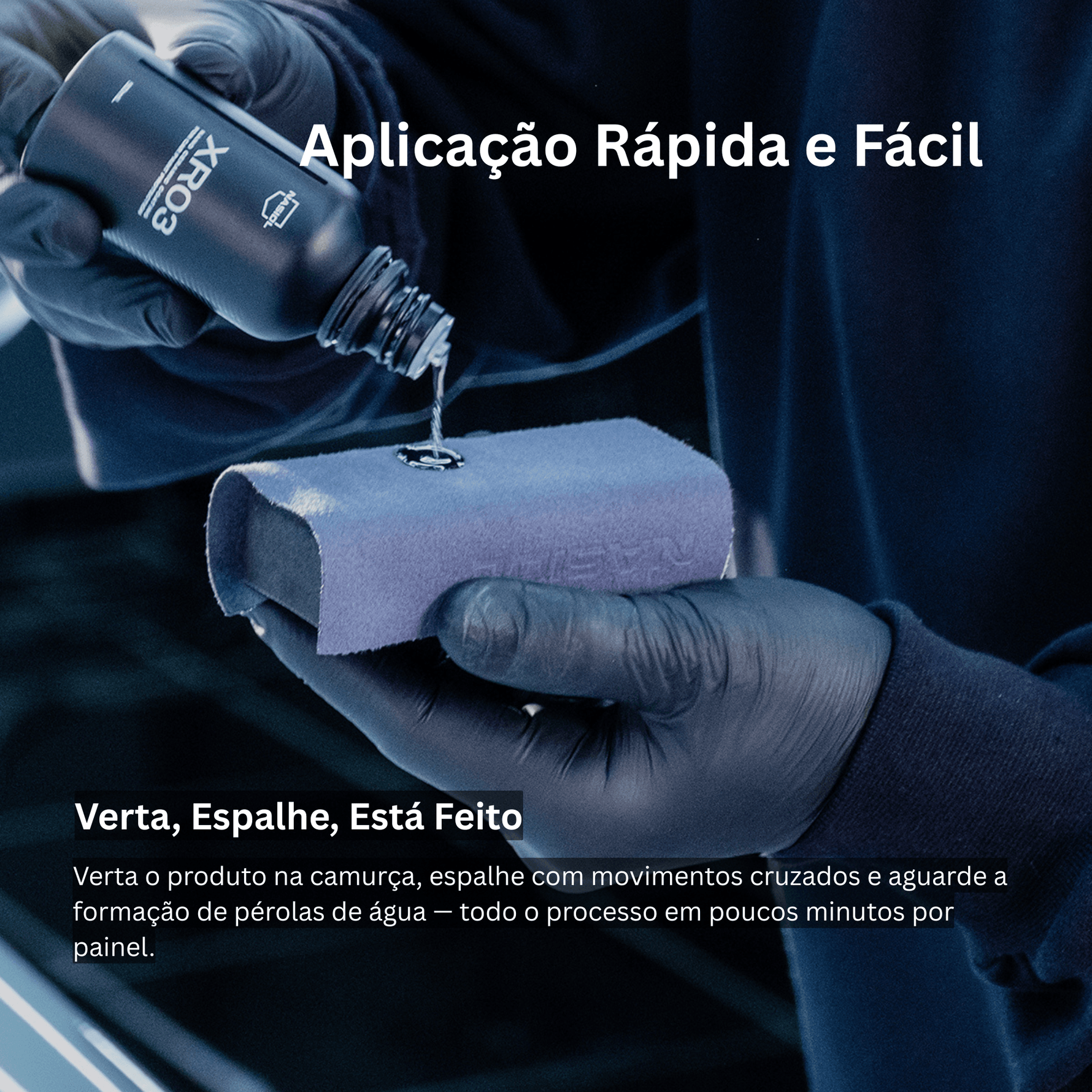 Aplicação de Nasiol XR03 sobre camurça e bloco aplicador, passo de aplicação em pintura automóvel