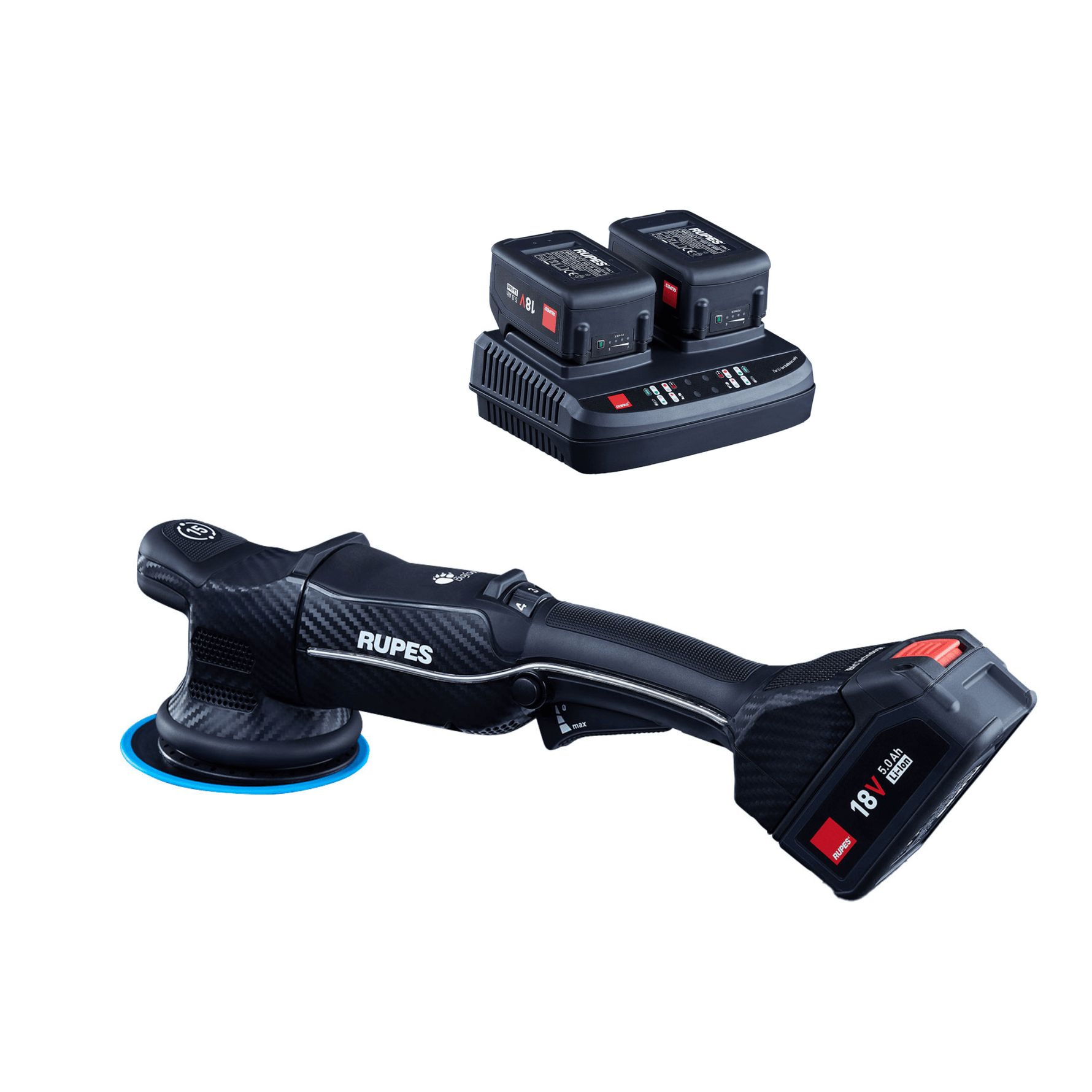 Kit RUPES iBrid HLR15 com carregador duplo e 2 baterias recarregáveis 18V