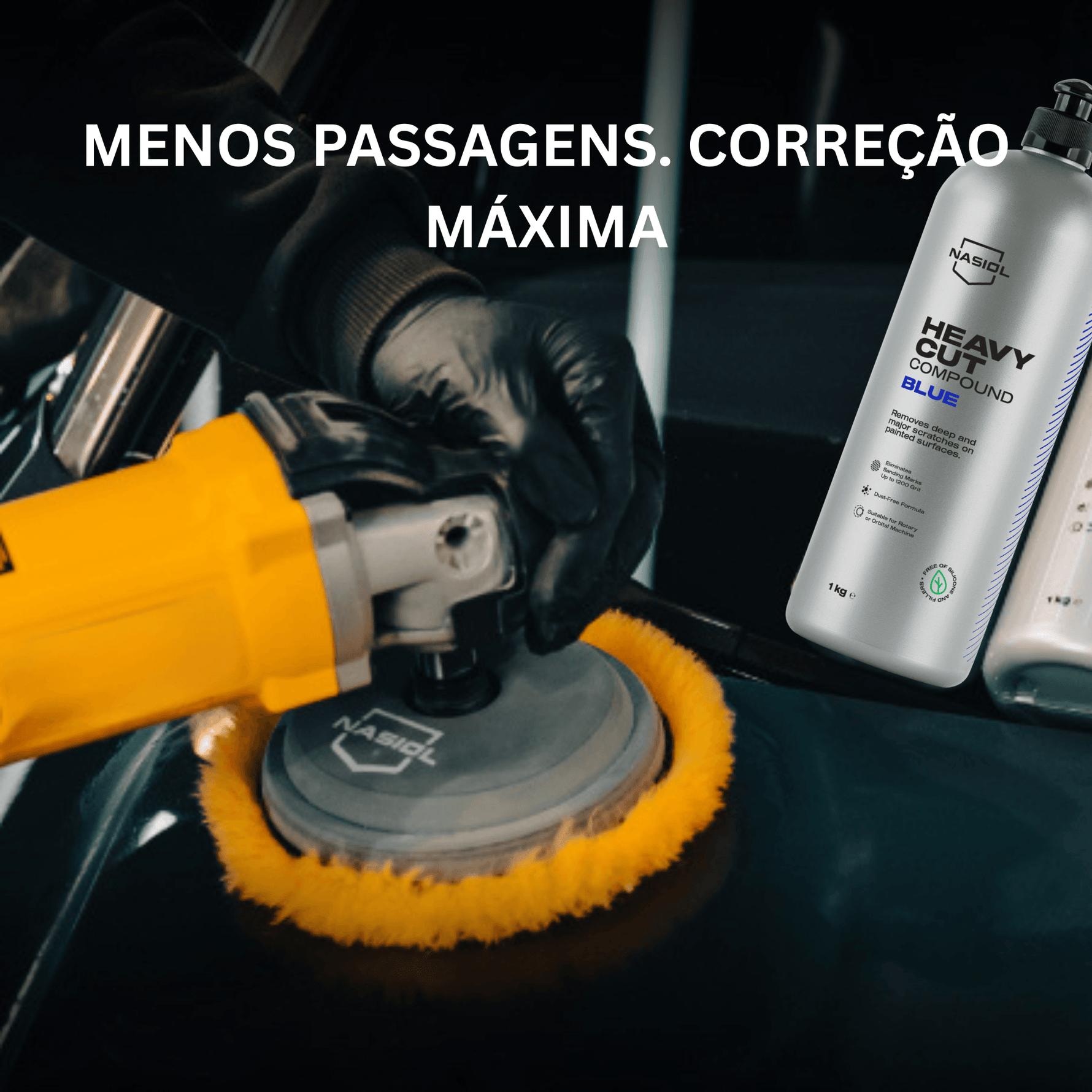 Polimento com máquina rotativa usando Nasiol Heavy Cut Compound Blue para correção máxima