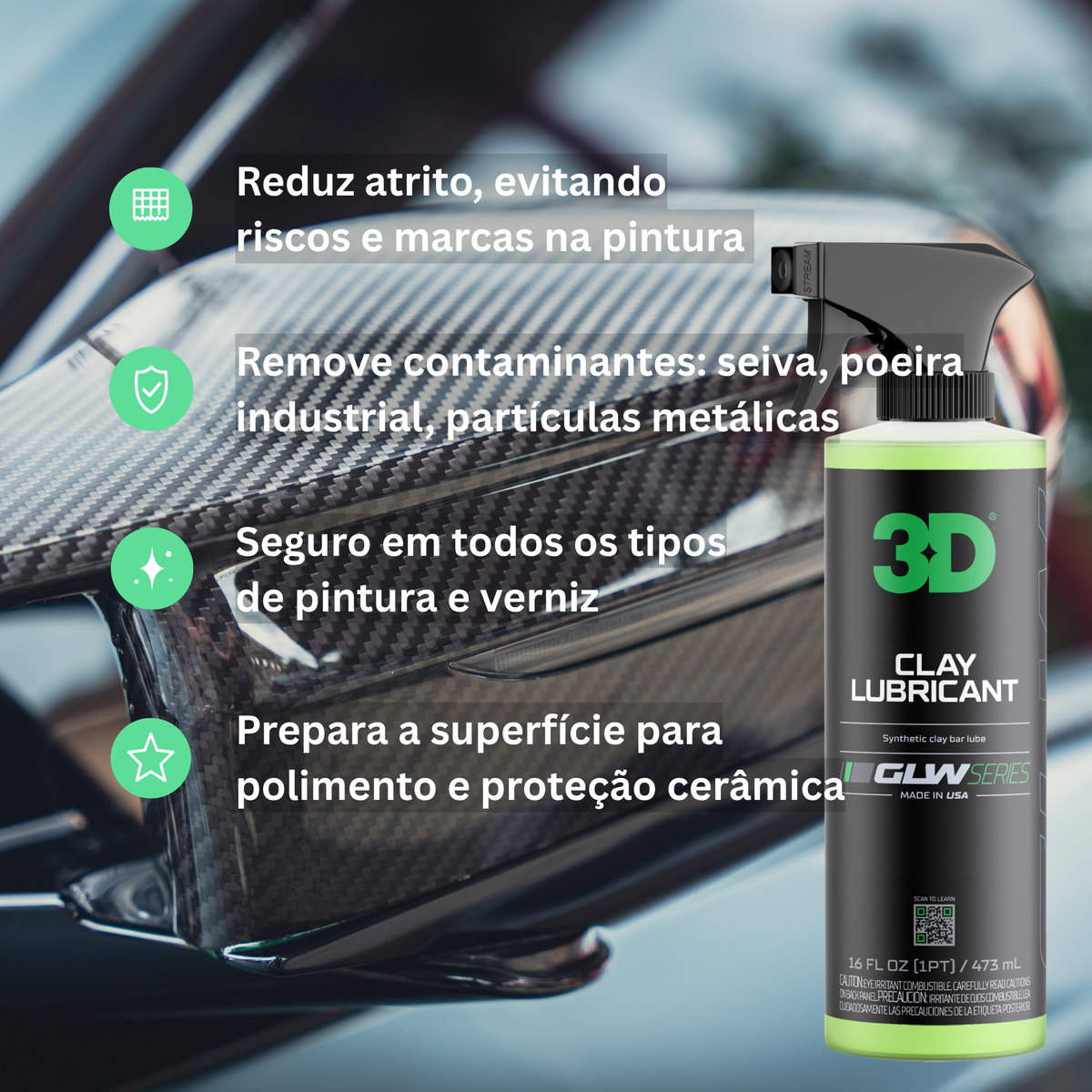 Resultado após descontaminação com clay bar e 3D Clay Lubricant — acabamento limpo e liso