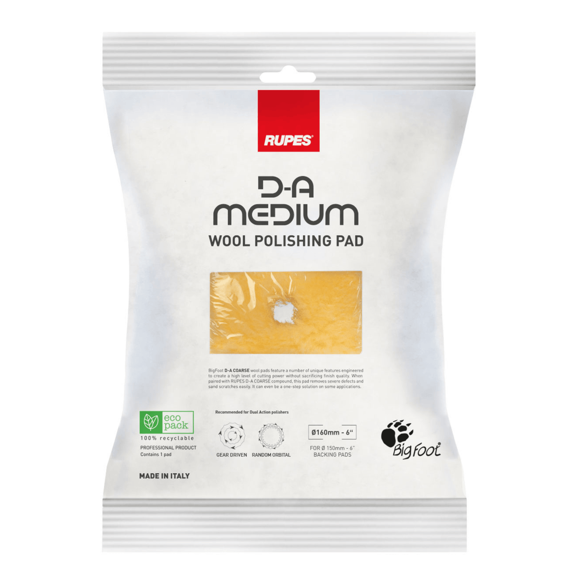 Embalagem profissional da boina de lã média RUPES D-A Medium