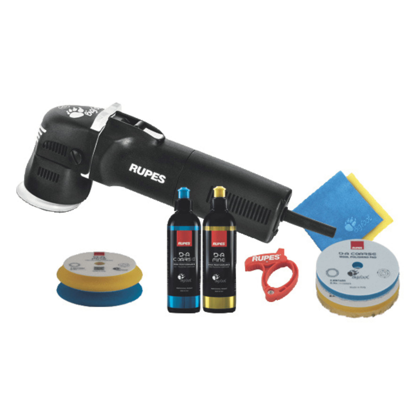 Kit RUPES LHR75E BAS com boinas de lã, boinas de espuma e compostos de polimento grosso e fino
